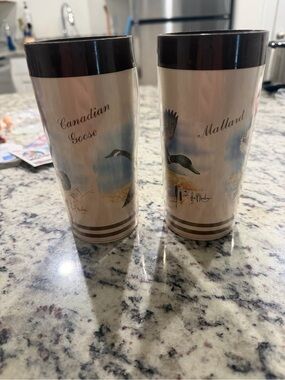 Vintage Thermo Serv Vintage Canadian Goose and Mallard  Tumblers - Beige Set